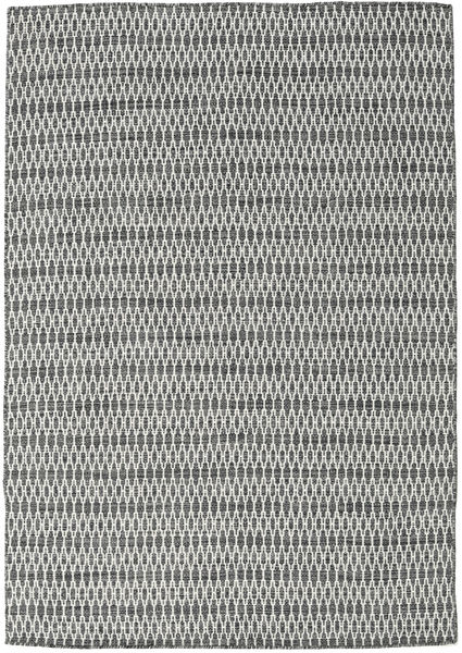  Kilim Long Stitch - Noir/Gris Tapis 160X230 Moderne Tissé À La Main Gris Clair/Gris Foncé (Laine, Inde)