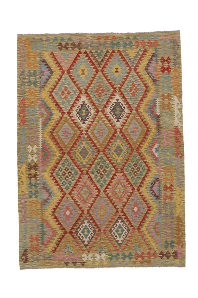  Kilim Afghan Old Style Tapis 206X288 De Laine Marron/Rouge Foncé 