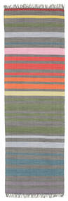  Rainbow Stripe - Gris Tapis 80X250 Moderne Tissé À La Main Tapis De Couloir Vert Foncé/Gris Clair (Coton, Inde)