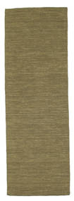  Kilim Loom - Olive Tapis 80X250 Moderne Tissé À La Main Tapis De Couloir Vert Olive (Laine, Inde)