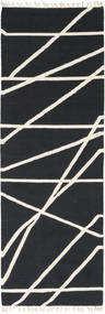  Cross Lines - Noir/Blanc Écru Tapis 80X350 Moderne Tissé À La Main Tapis De Couloir Noir/Blanc Écru (Laine, )