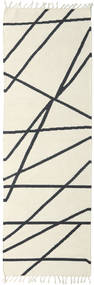  80X250 Abstrait Petit Cross Lines Tapis - Blanc Écru/Noir Laine, 