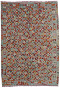  Kilim Afghan Old Style Tapis 207X293 D'orient Tissé À La Main Gris Foncé/Gris Clair/Rouge Foncé (Laine, Afghanistan)