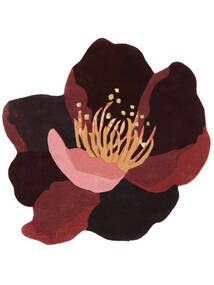 Botanic - Rouge Profond Tapis Ø 150 Moderne Rond Noir/Blanc/Crème ( Inde)