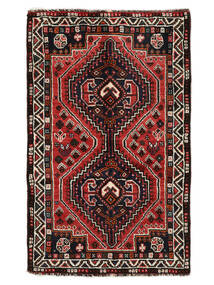88X141 Tapis Shiraz Tapis D'orient Fait Main Noir/Rouge Foncé (Laine, Perse/Iran)